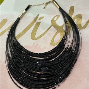 Elegant Black Shiny AB Glass Seed Beaded Multi Strand Black Wire Necklace